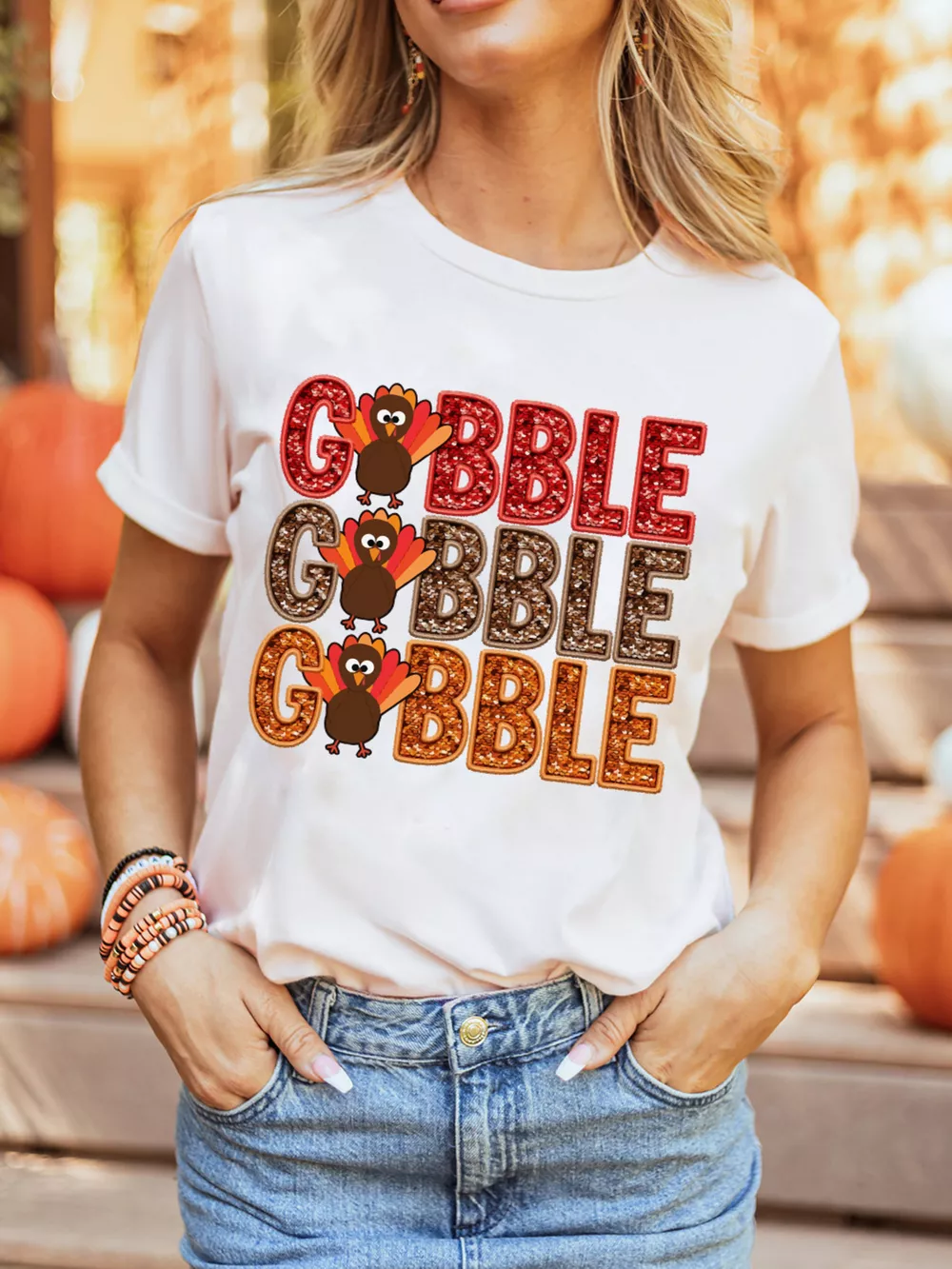 GOBBLE Thanksgiving Turkey Print T Shirt, image 4