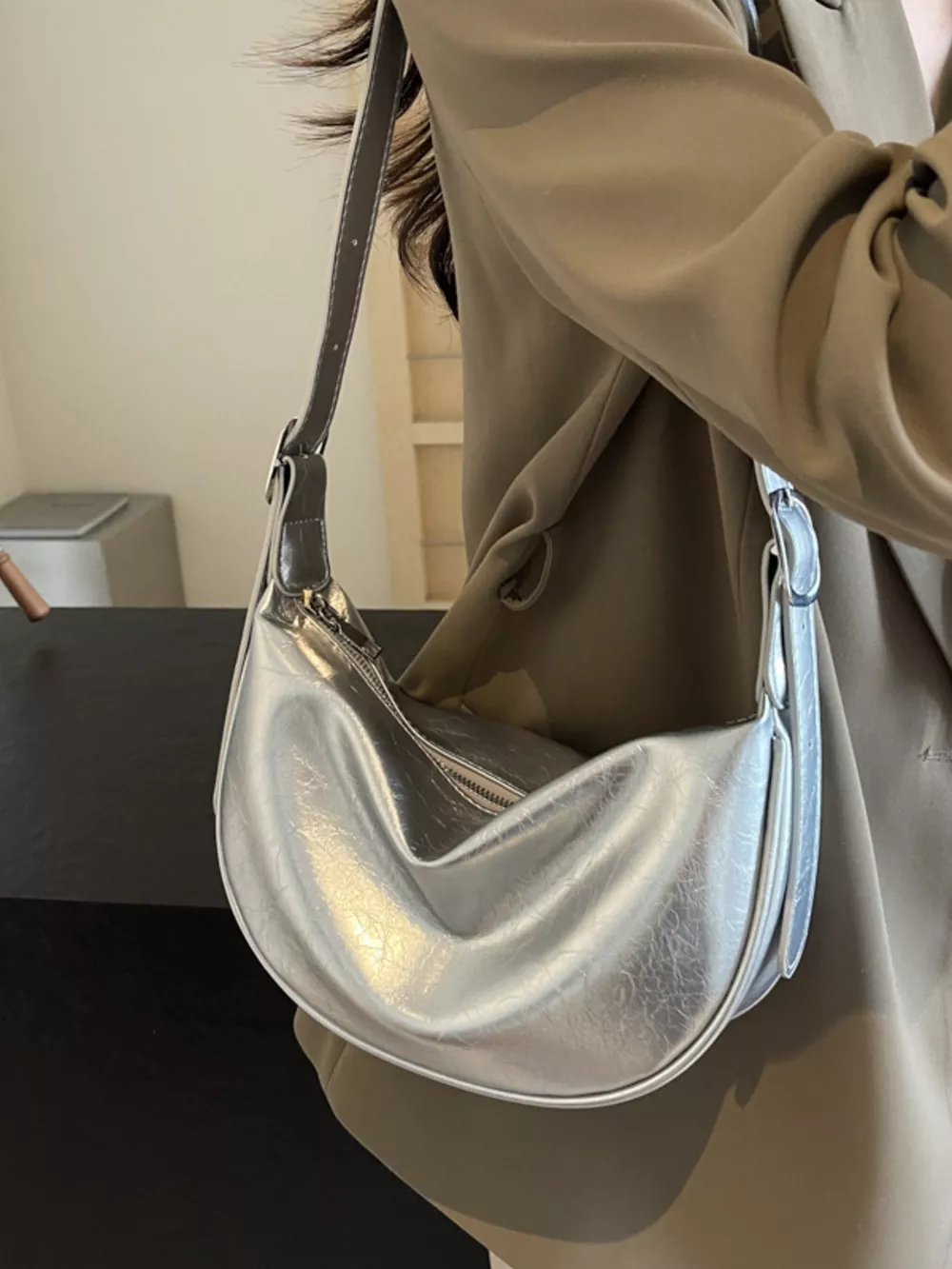 Adjustable Strap Crescent Crossbody Bag, image 3