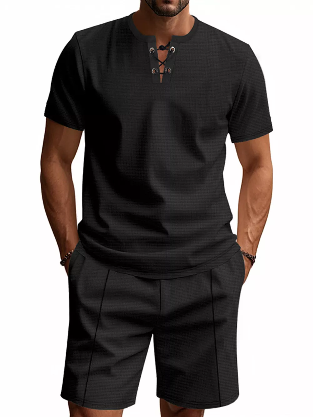 Men's Full Size Casual Short Sleeve Top & Shorts Set Plus Size