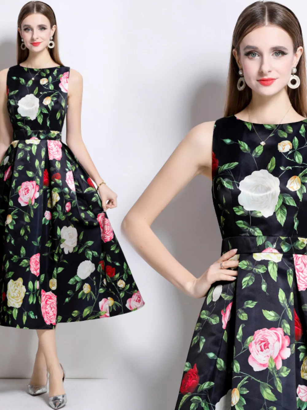 Floral Print Sleeveless Midi Dress, image 8