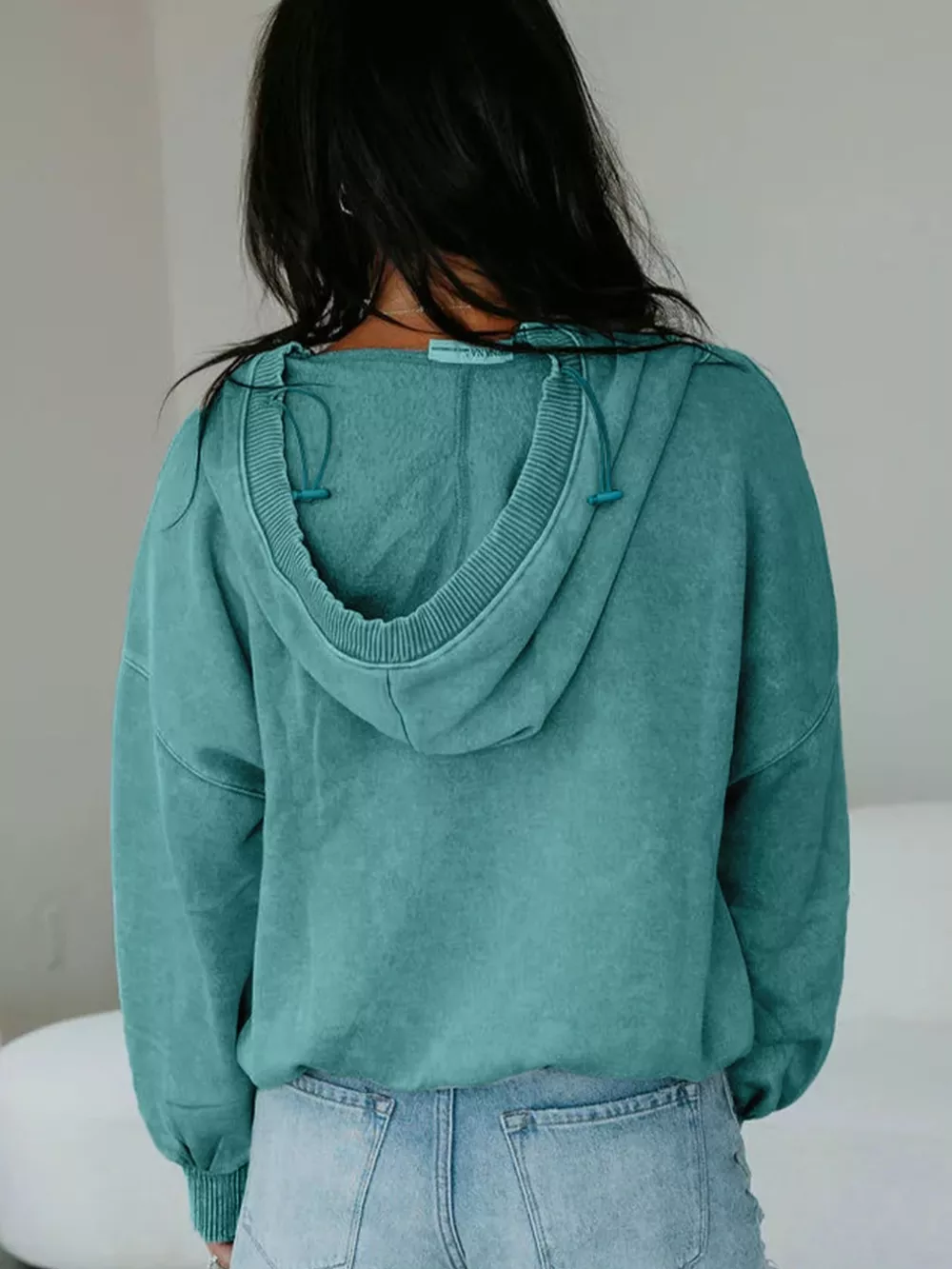 Half Zip Kangaroo Pocket Mineral Wash Baggy Hoodie, image 5