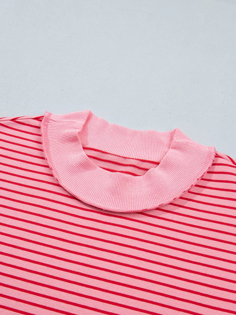 Stripe Ribbed Patchwork Mock Neck Baggy Pullover Matching Shorts Set, image 4