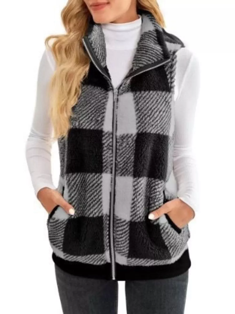 Full Size Color Block Zip Up Vest Coat Plus Size, image 16