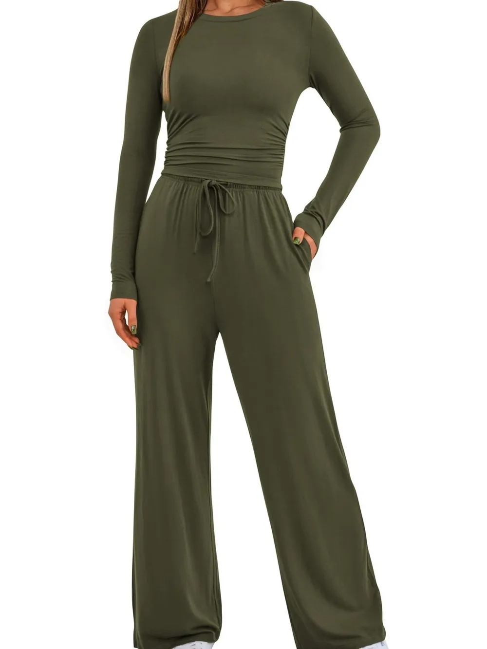 Round Neck Long Sleeve Top and Pants Set, image 15
