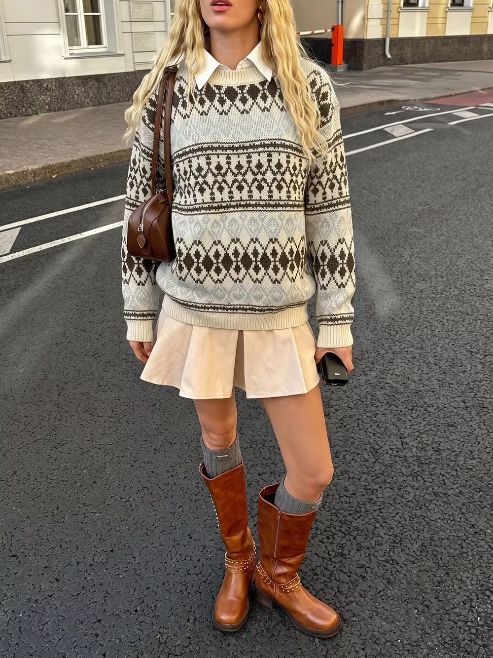 Fair Isle Pattern Crew Neck Sweater, image 7