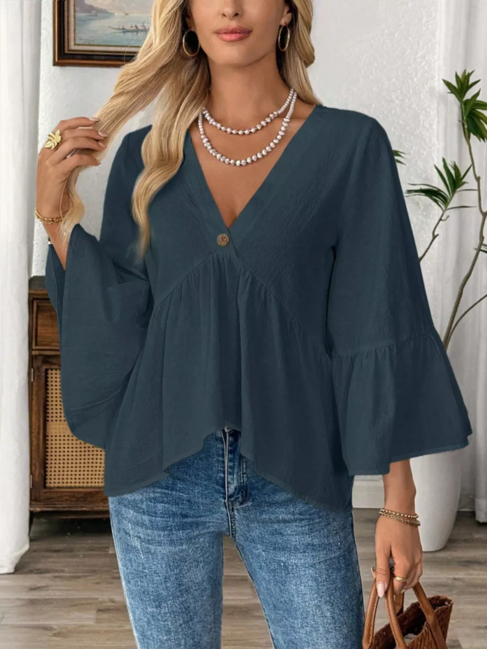 V-Neck Bell Sleeve Blouse, image 14