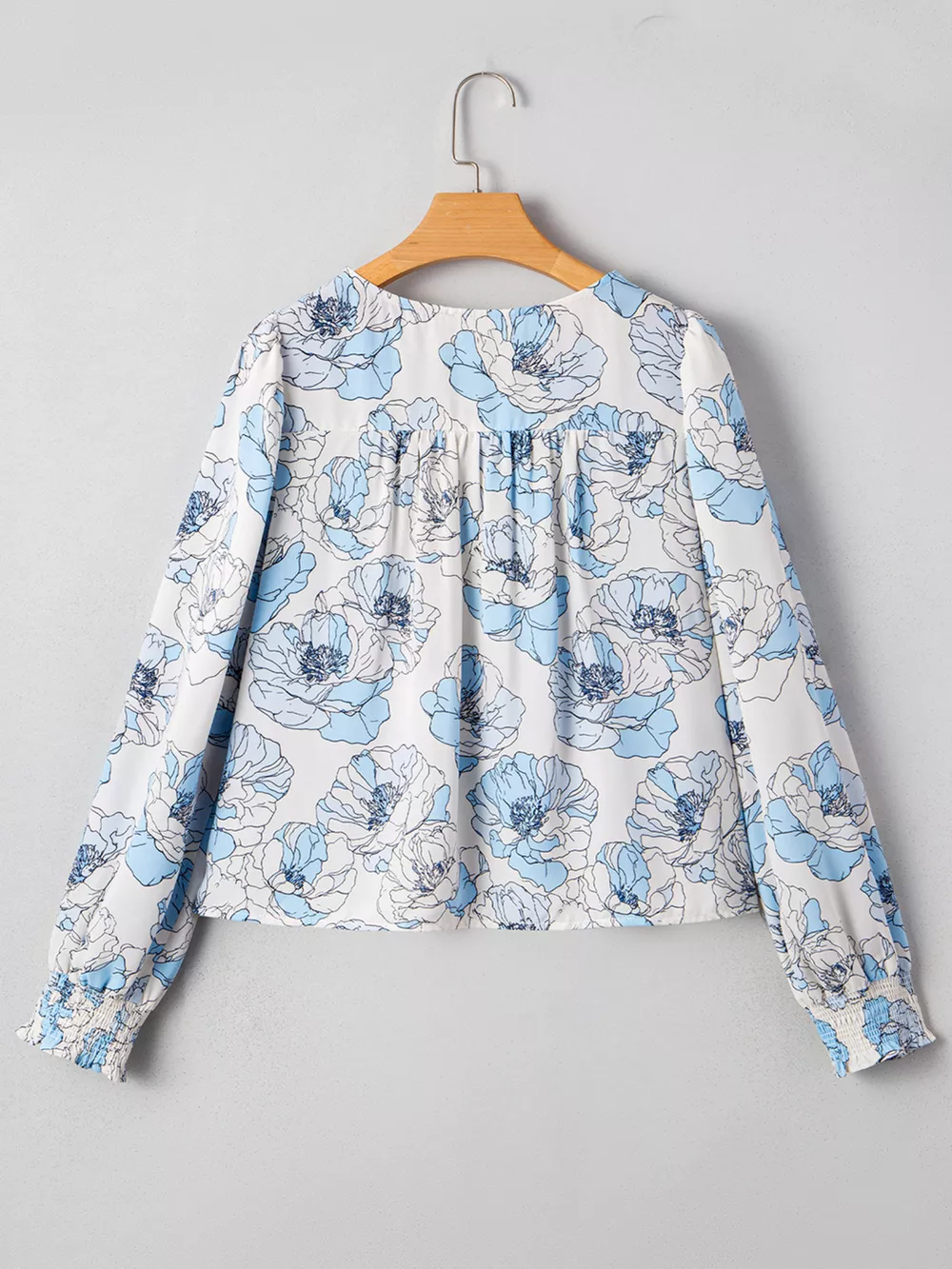 Floral Print Frilly Smocked Square Neck Long Sleeve Blouse, image 4