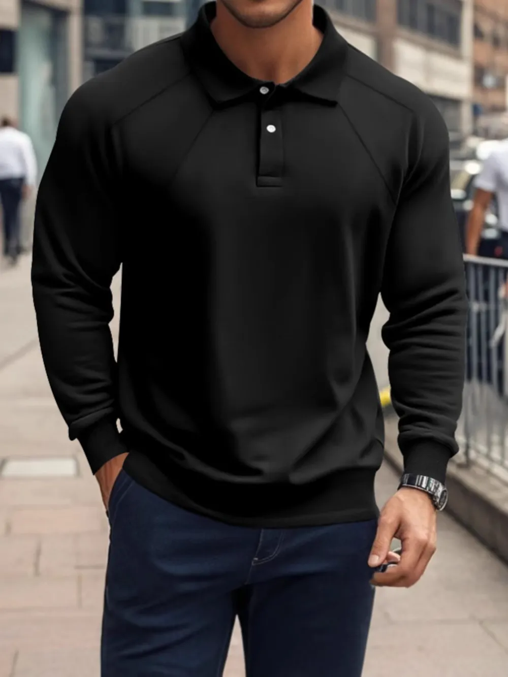 Men's Full Size Classic Collar Long Sleeve Polo Plus Size