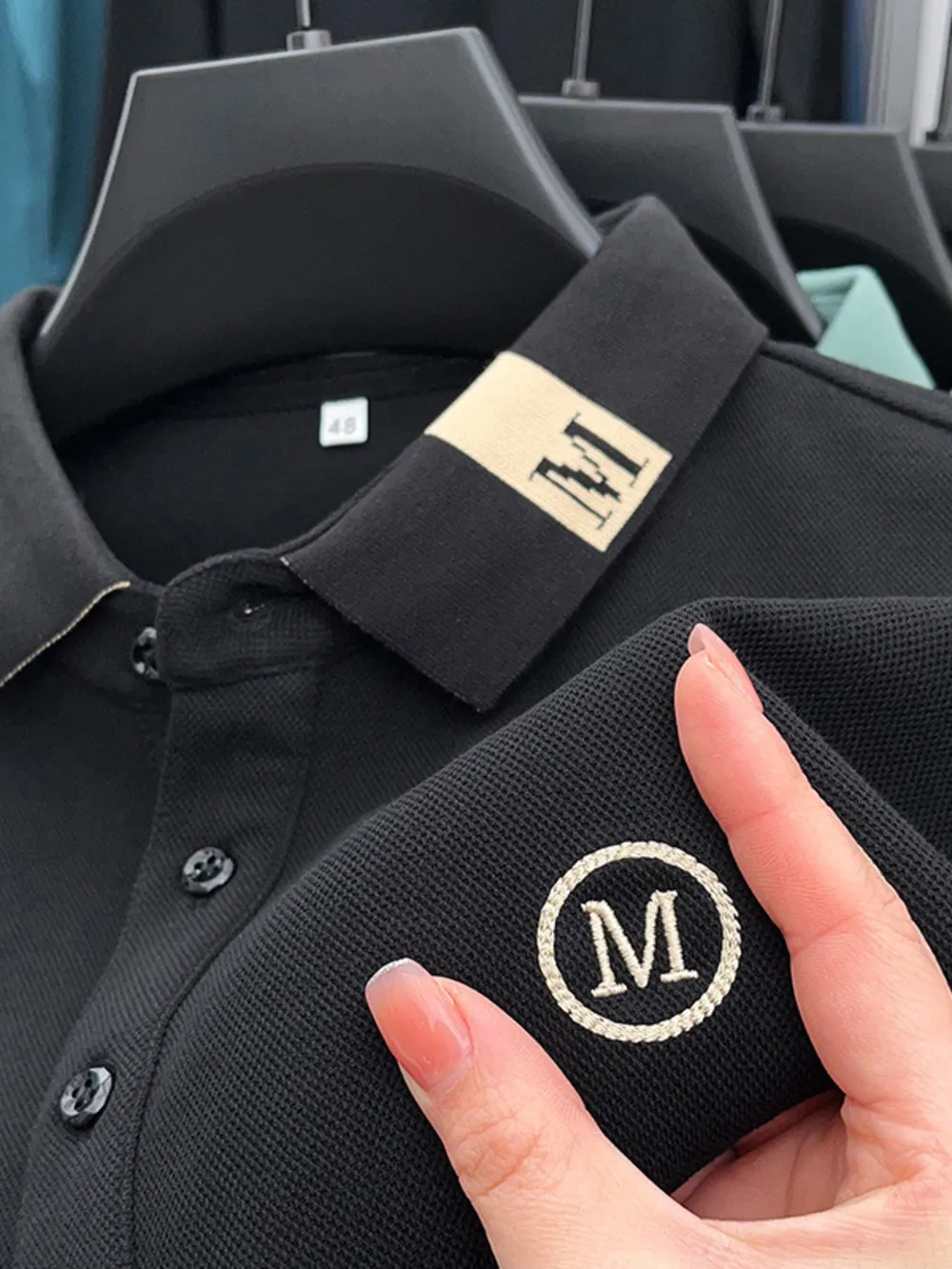 Men's Plus Size Long Sleeve Embroidered Polo