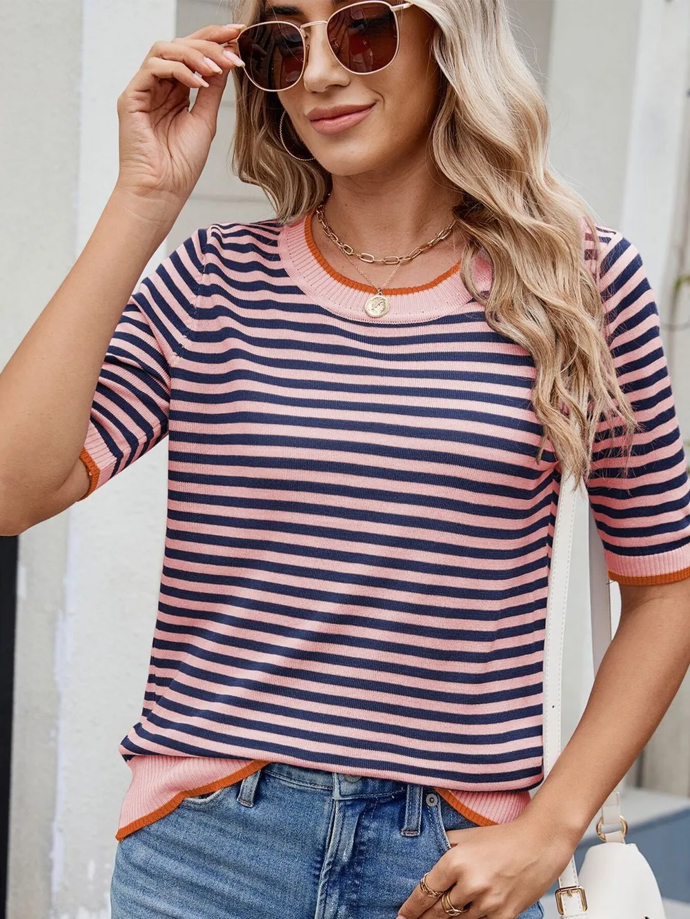 Striped Casual T-Shirt with Contrast Trim, image 10