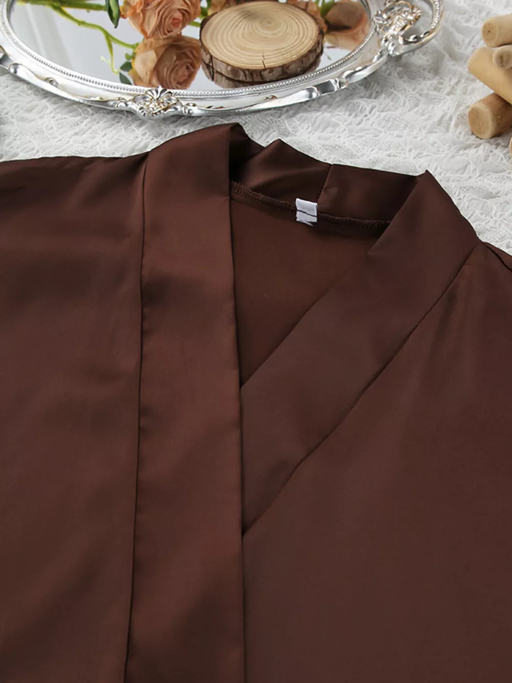 Satin Ruffle-Trim Lounge Nightgown Robe, image 9