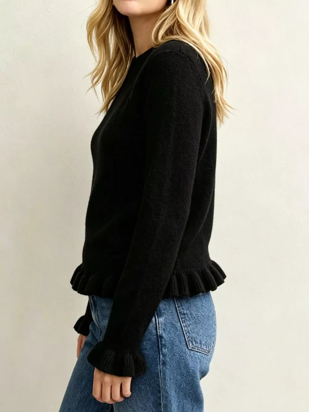 Ruffle-Trimmed Crew Neck Sweater, image 9