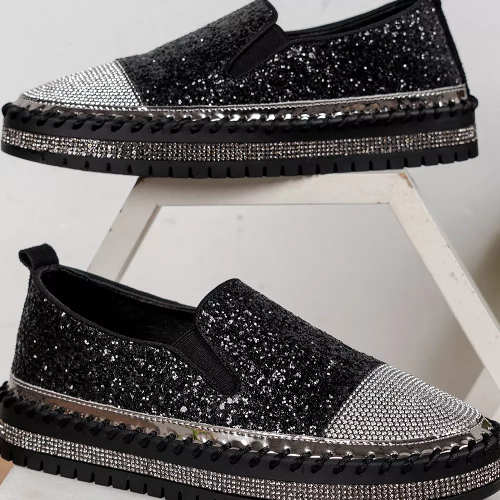 Rhinestone Sequin Round Toe Platform Loafers, image 13