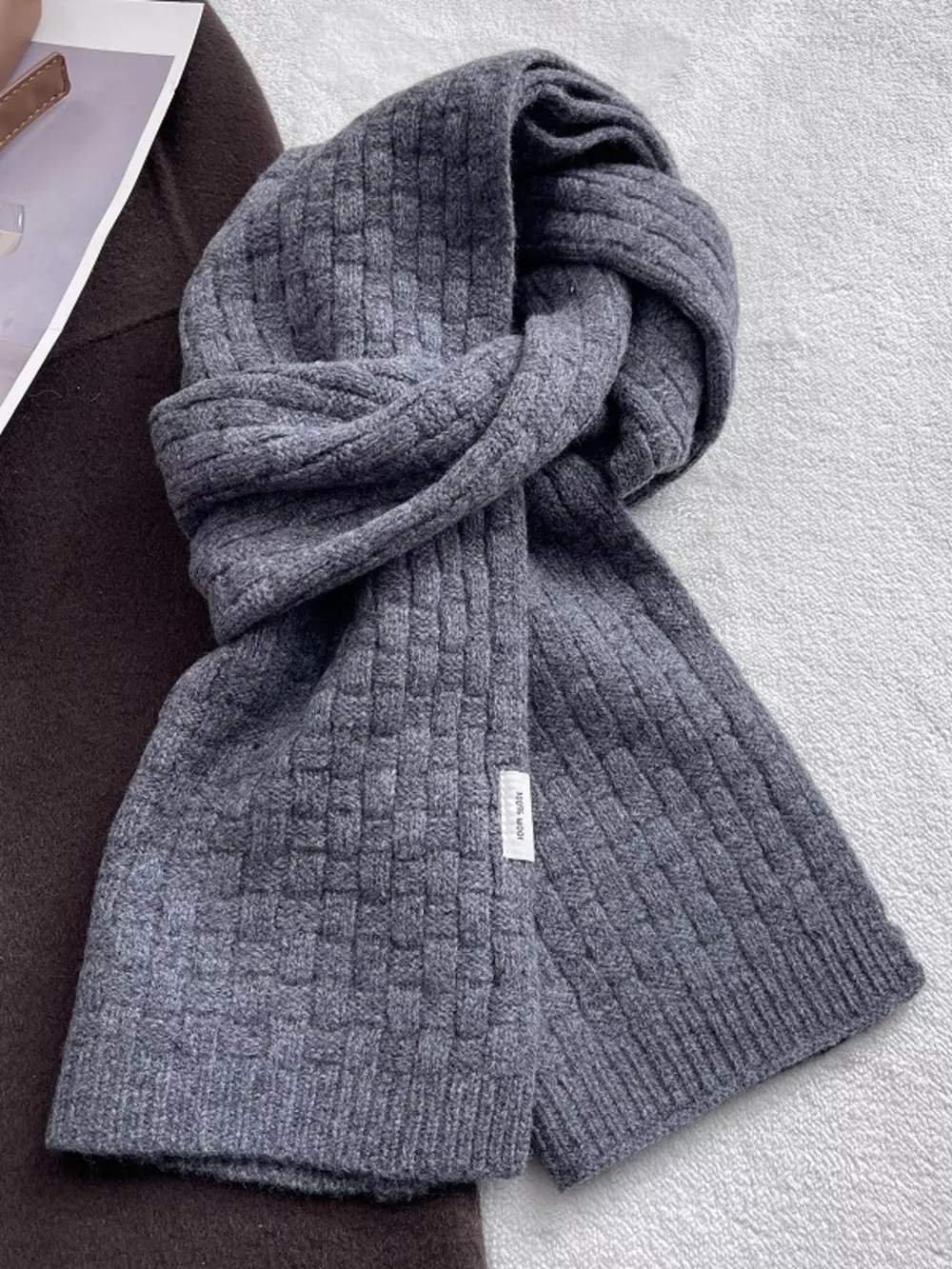 Wool Woven Pattern Knitted Scarf, image 2