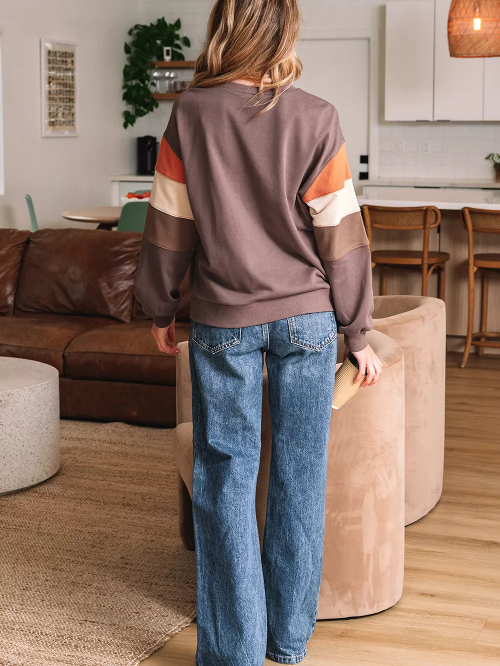 Color Block Drop Shoulder Pullover Casual Sweatshirt, image 5