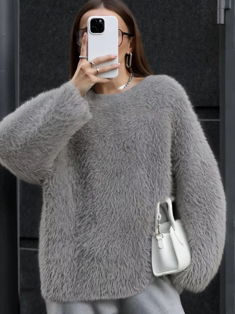 Fuzzy Round Neck Long Sleeve Sweater, image 13
