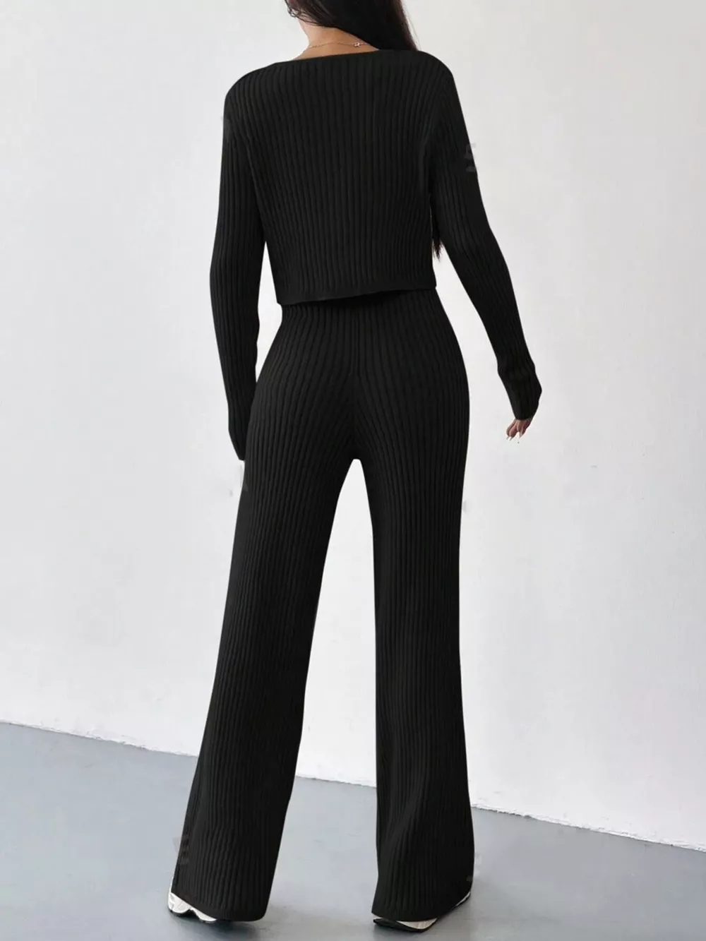 Ribbed Knit Button Up Top and Pants Set, image 11