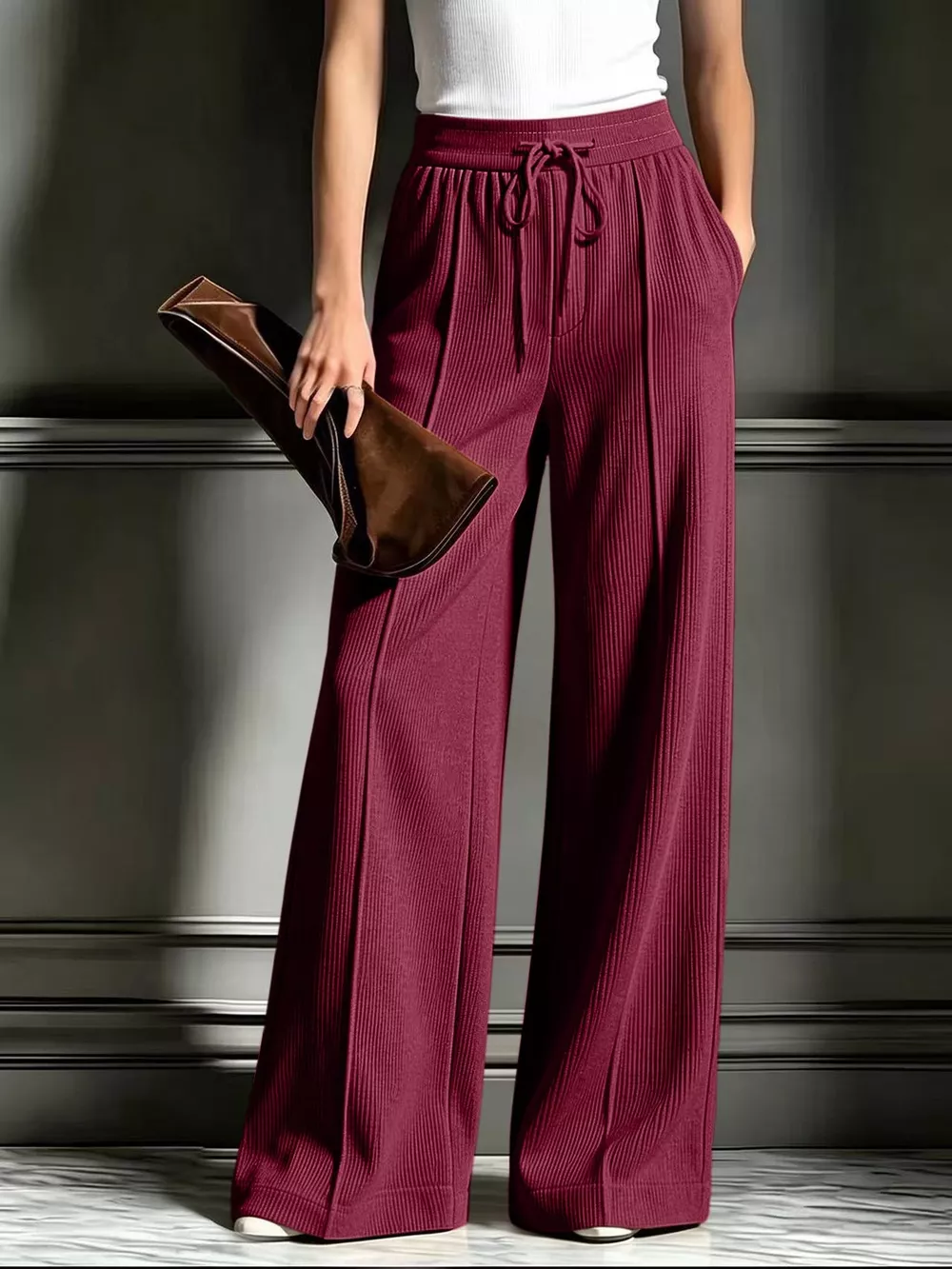 High-Waisted Wide-Leg Ribbed Corduroy Pants, image 9