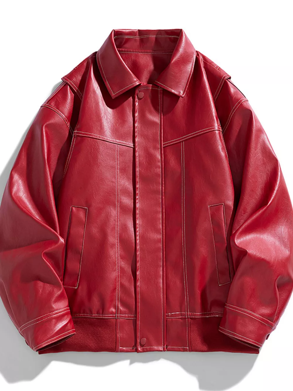 Men's Plus Size Leather Bomber Jacket, image 2