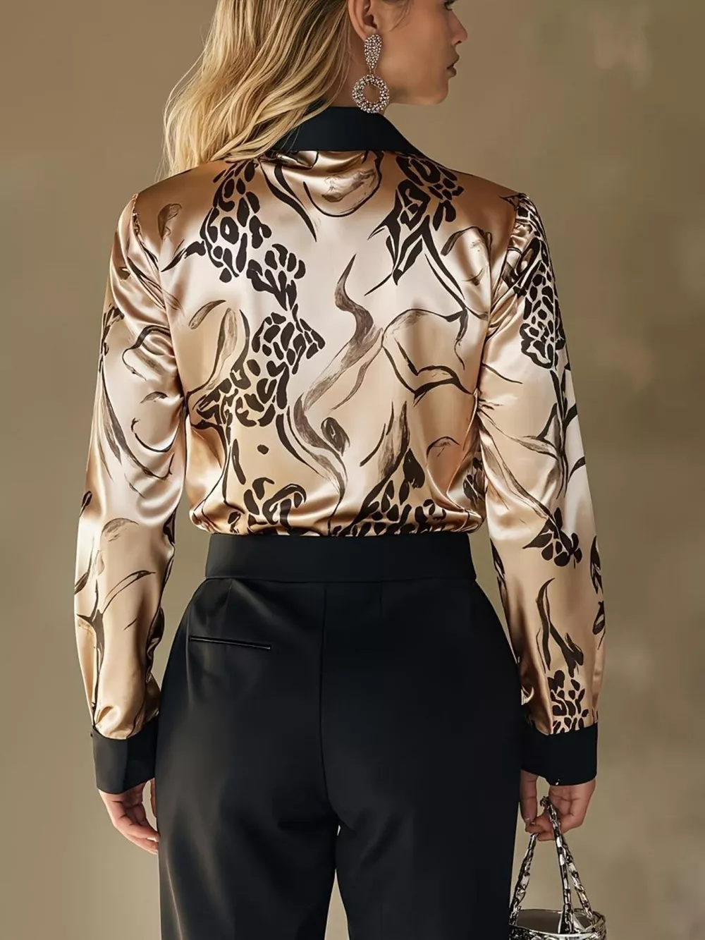 Printed Button Up Satin Shirt, image 5