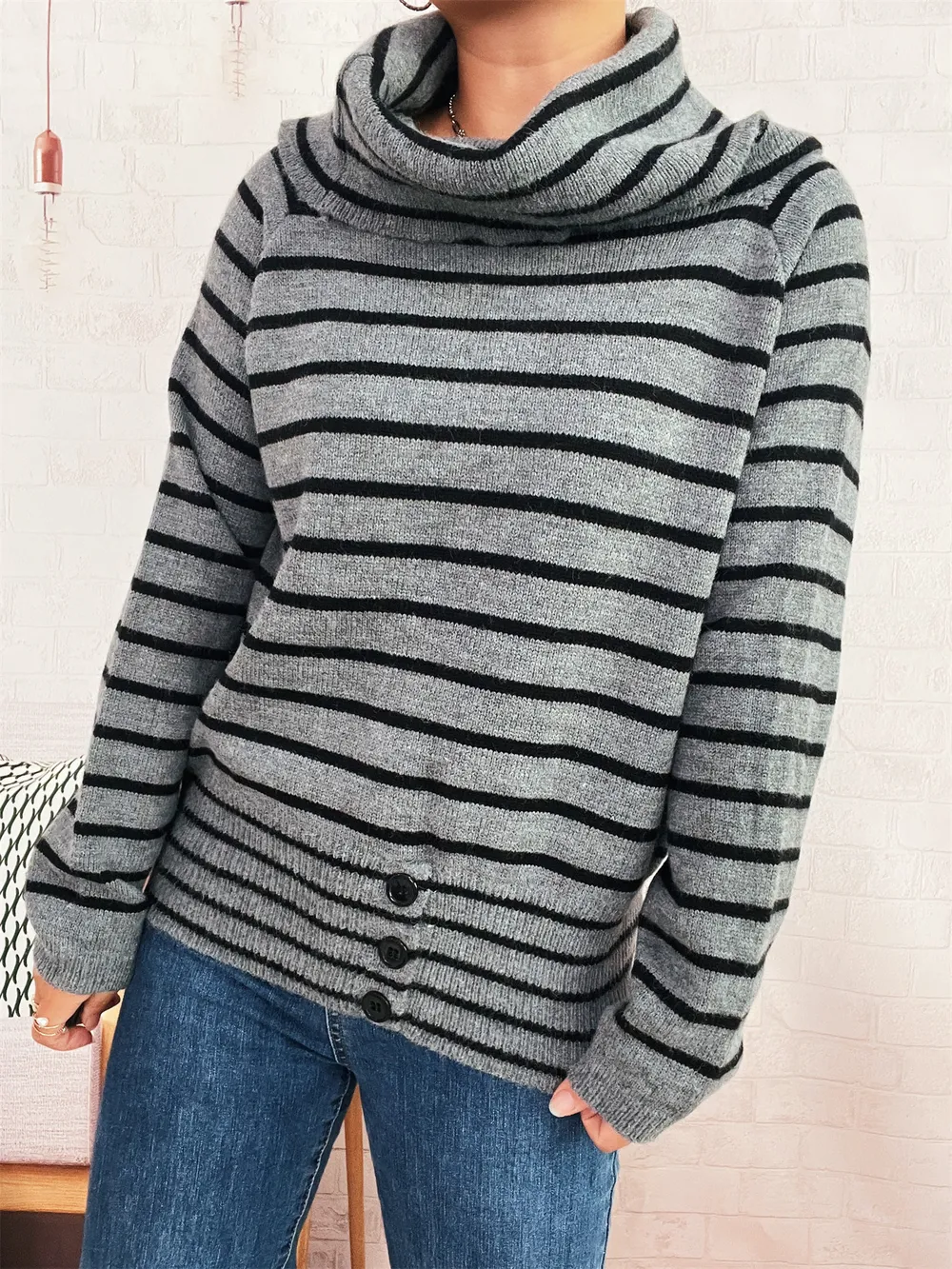 Striped Turtleneck Long Sleeve Sweater, image 2