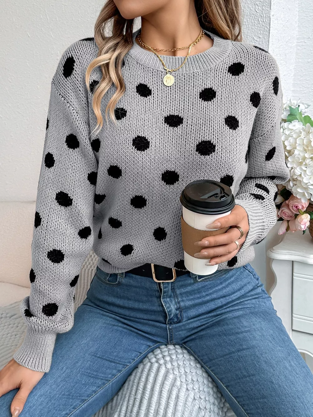 Polka Dot Round Neck Sweater, image 15