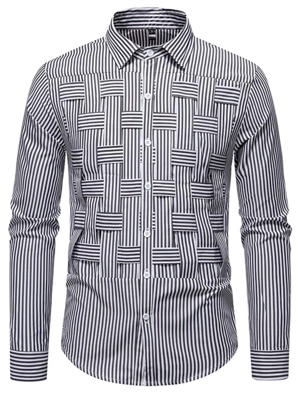 Men's Striped Woven Pattern Long Sleeve Shirt