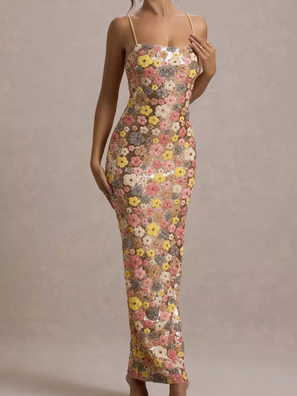 Floral Sequin Embellished Bodycon Maxi Dress, image 4