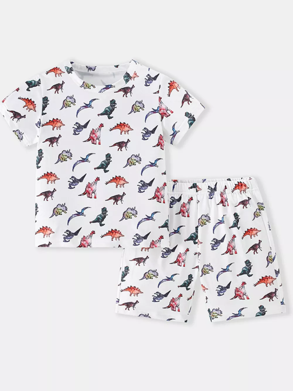 Children's Dinosaur Print Round Neck Top and Shorts Set