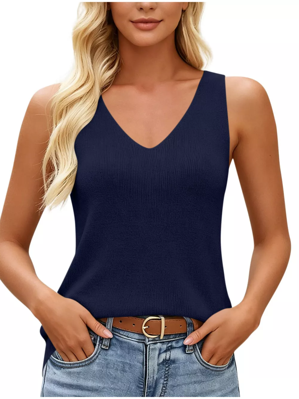 V-Neck Ribbed Knit Tank Top, image 10