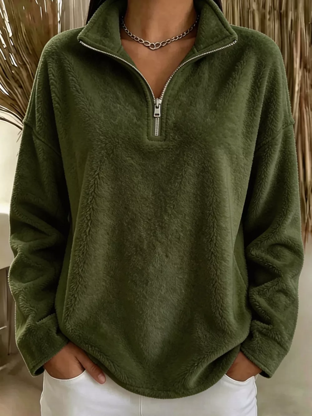 Full Size Quarter-Zip Fleece Sweatshirt Plus Size, image 3