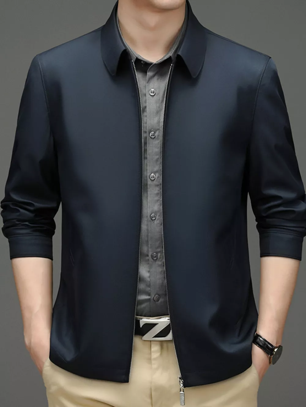 Men's Plus Size Zip Up Long Sleeve Jacket, image 3