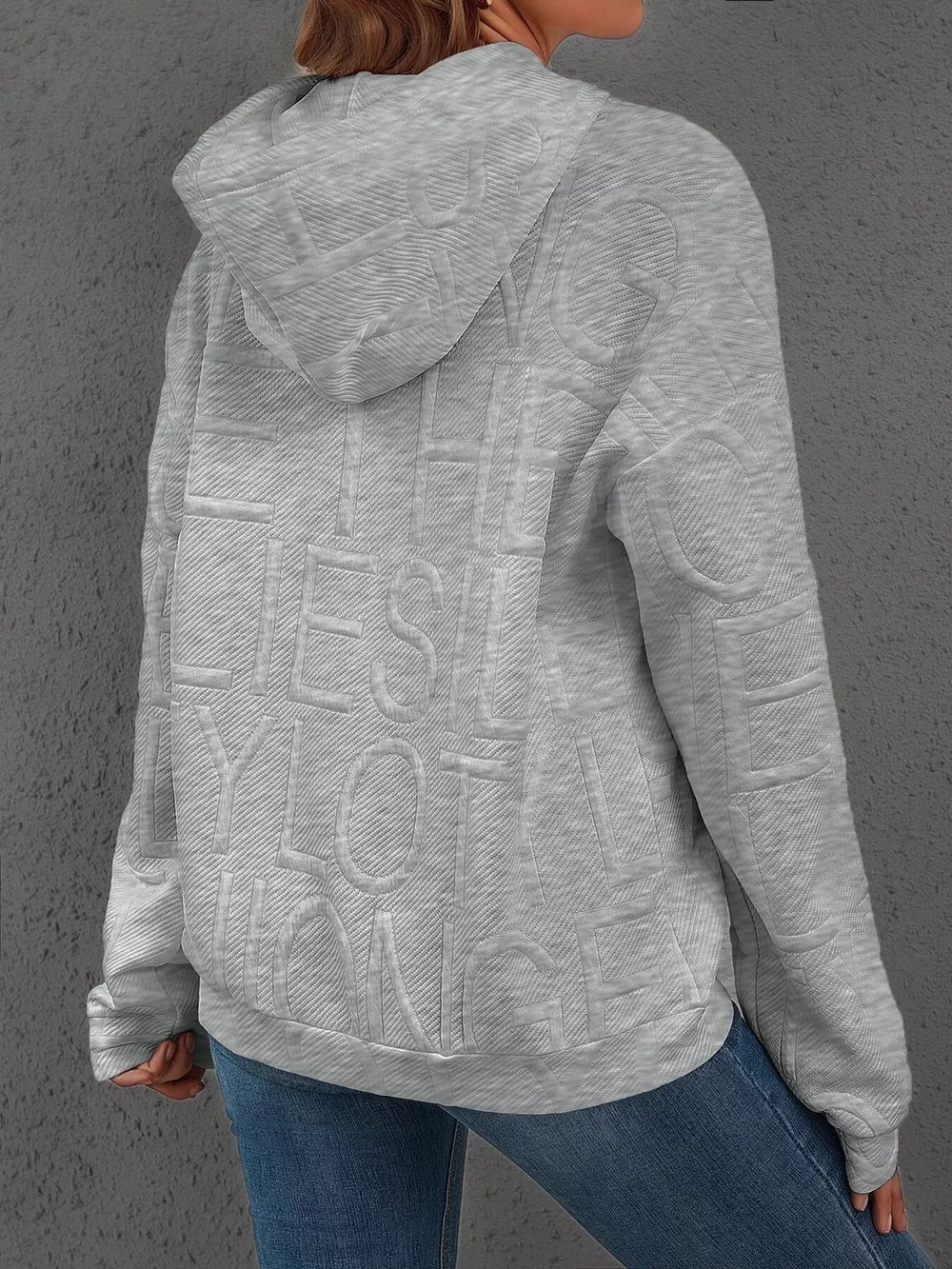 Full Size Textured Embossed Long Sleeve Hoodie Plus Size, image 13