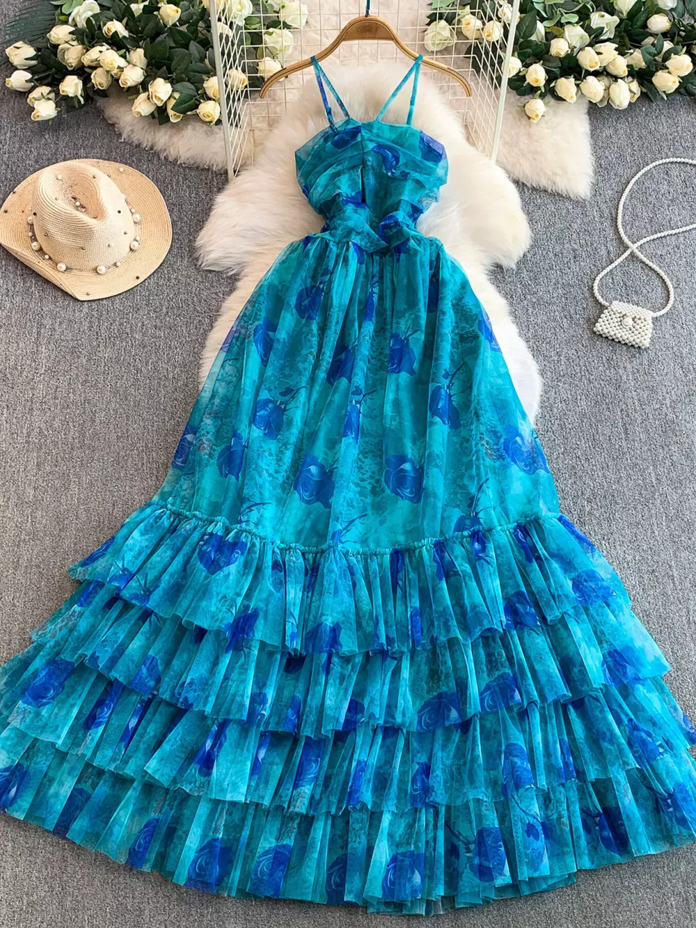 Floral Print Ruffled Layered Mesh Dress, image 22