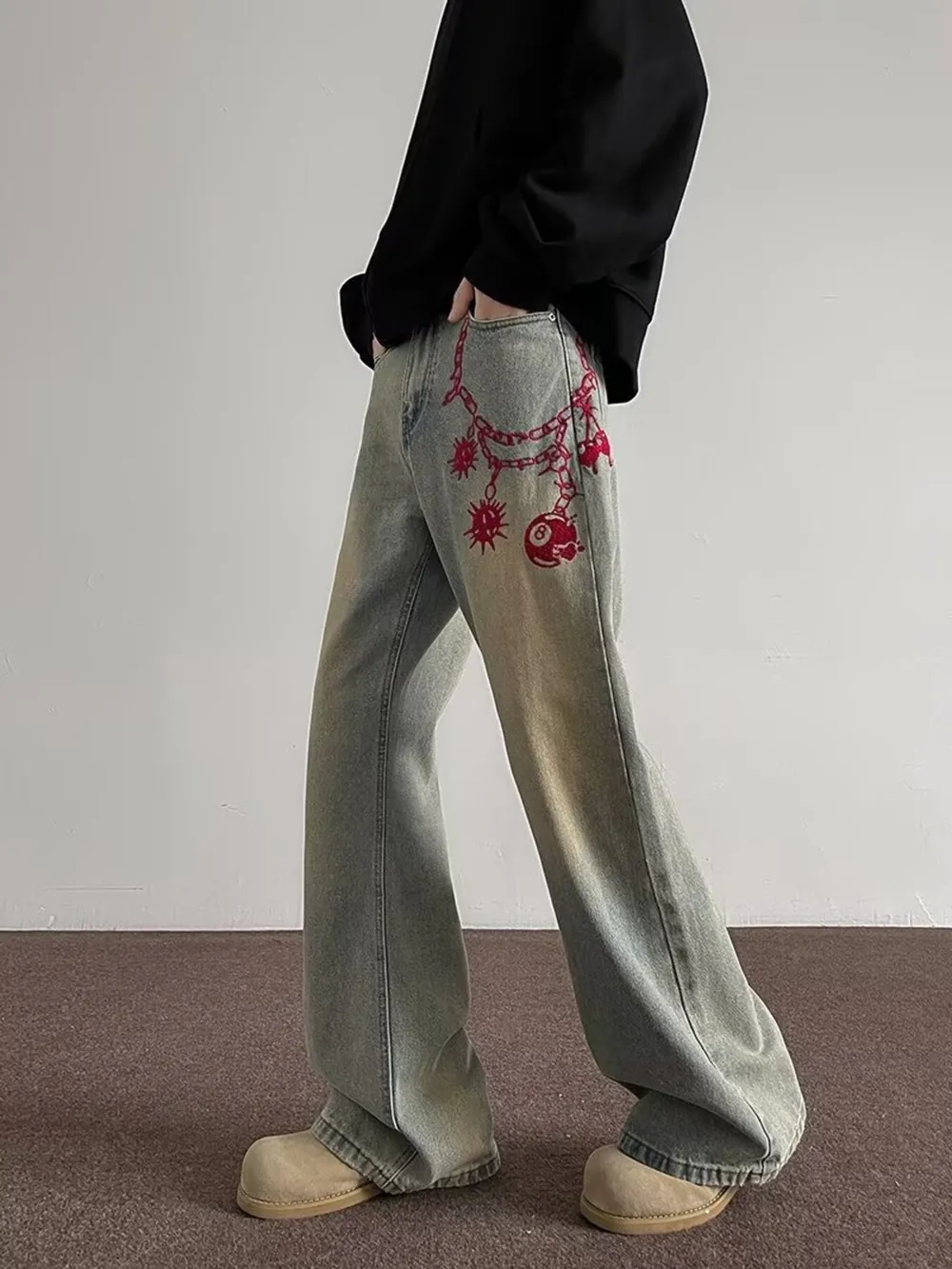 Men's Full Size Embroidered Wide Leg Jeans Plus Size, image 3