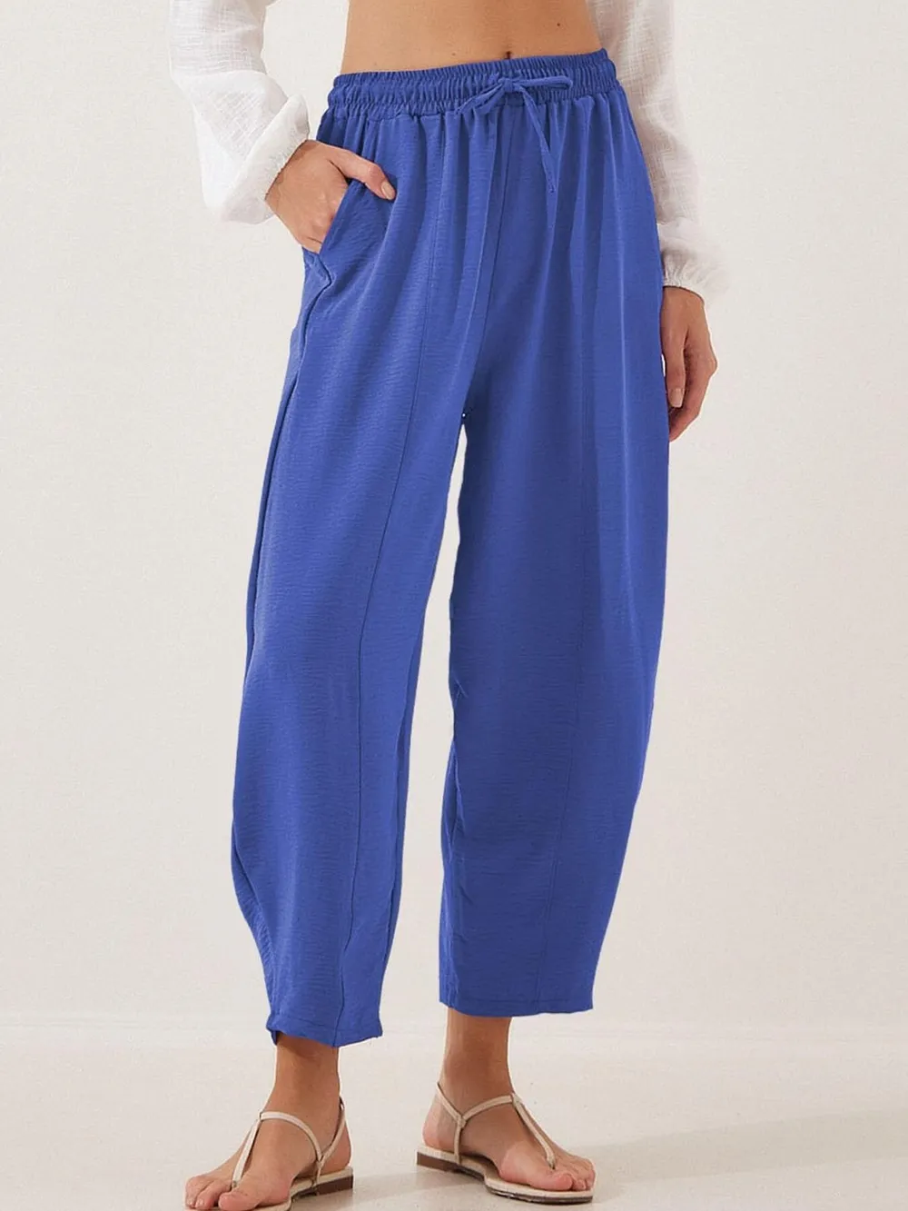 Full Size Drawstring Wide Leg Cropped Pants Plus Size, image 28