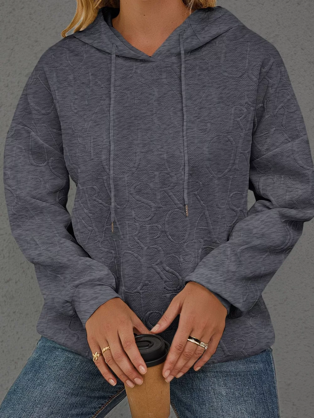 Full Size Embossed Lettering Casual Hoodie Plus Size, image 16