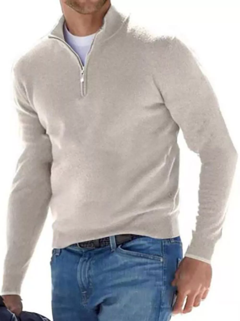 Men's Full Size Quarter-Zip Long Sleeve Sweater Plus Size