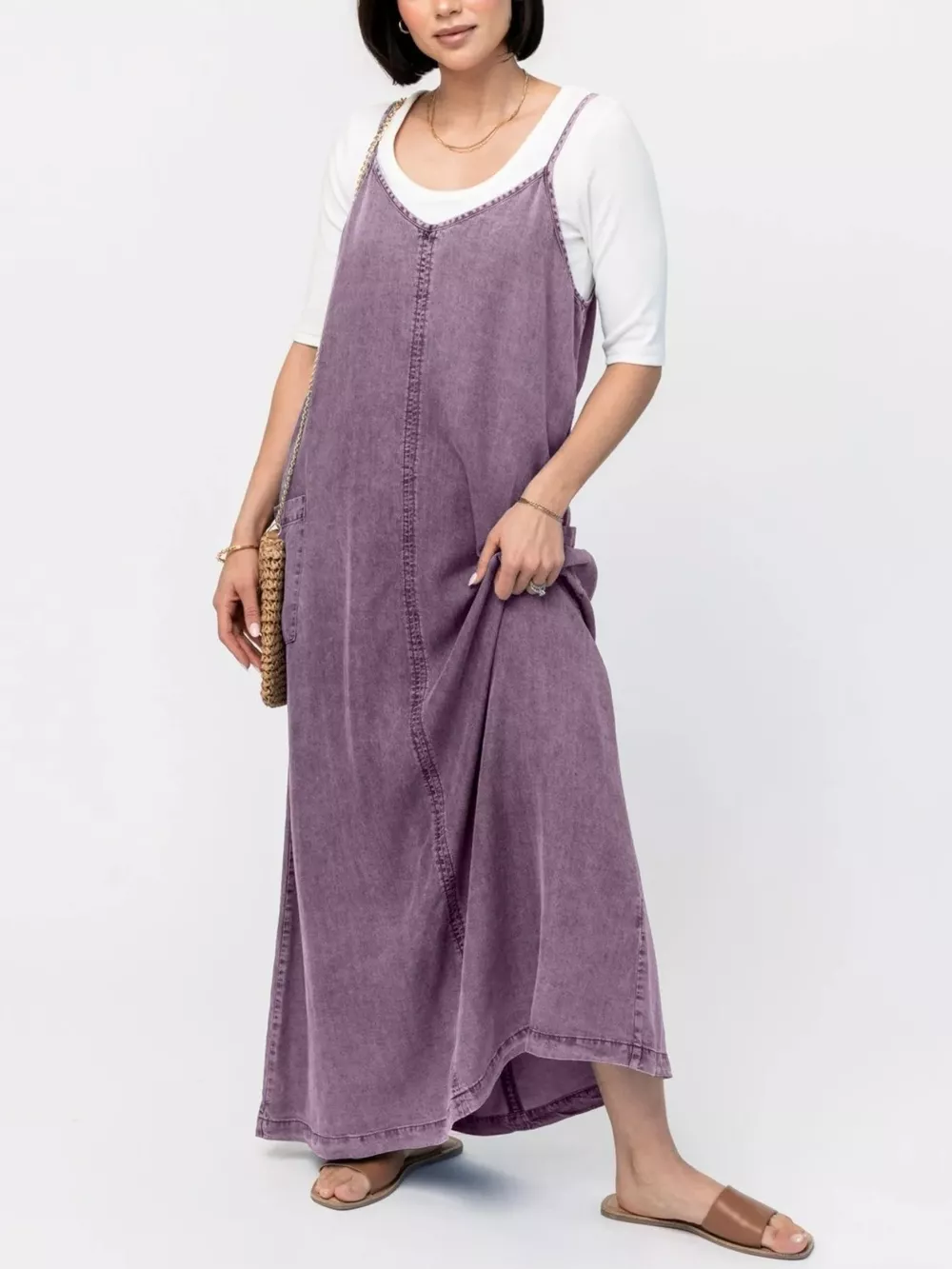 Casual Washed Denim Cami Maxi Dress, image 6