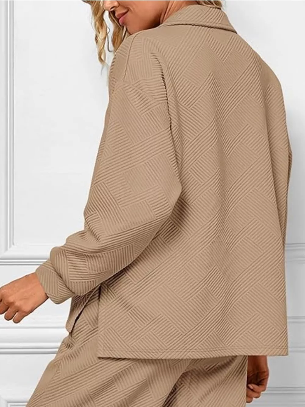 Side Slit Textured Top and Drawstring Pants Set, image 14
