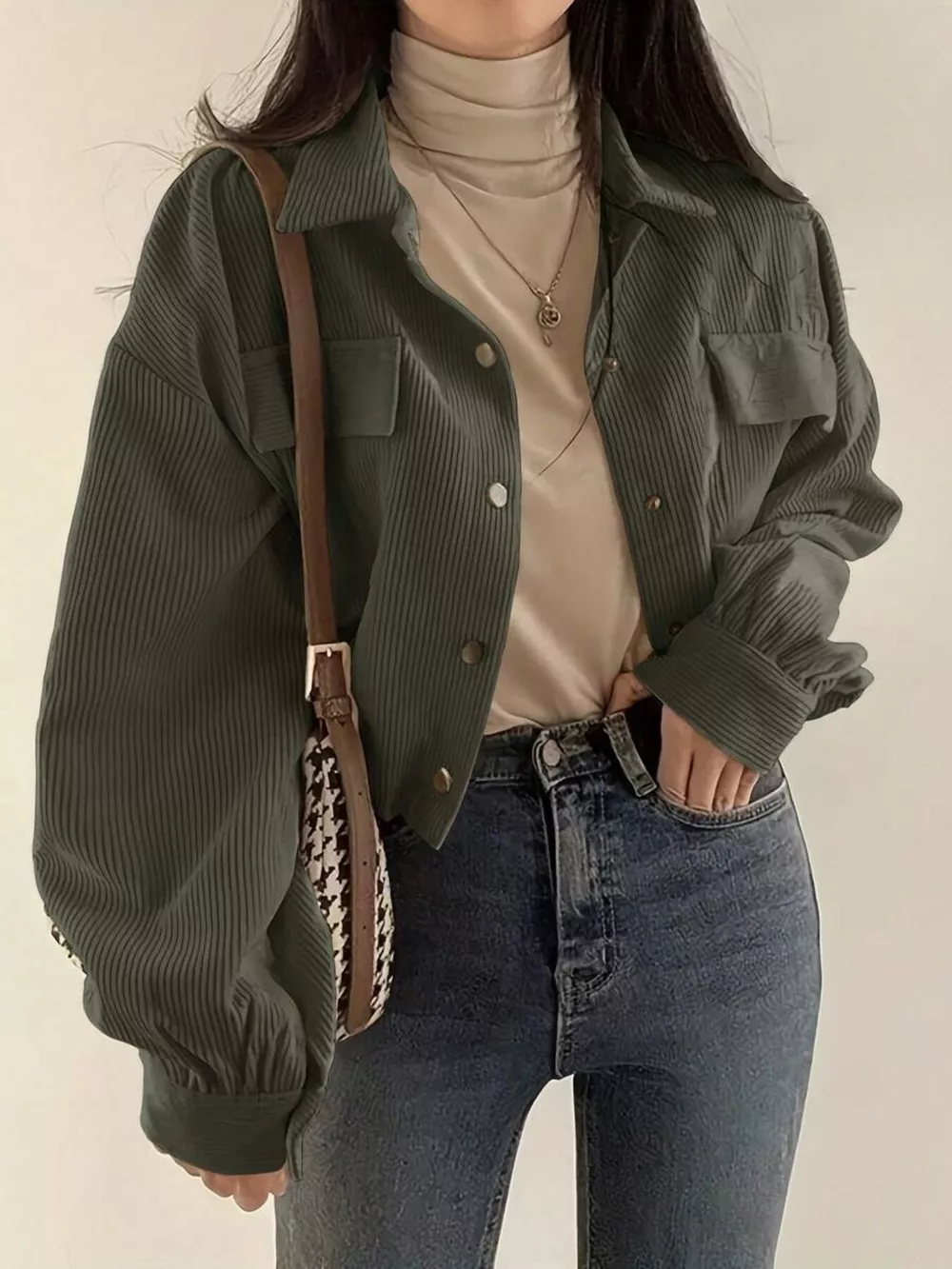 Corduroy Snap Down Cropped Jacket, image 7
