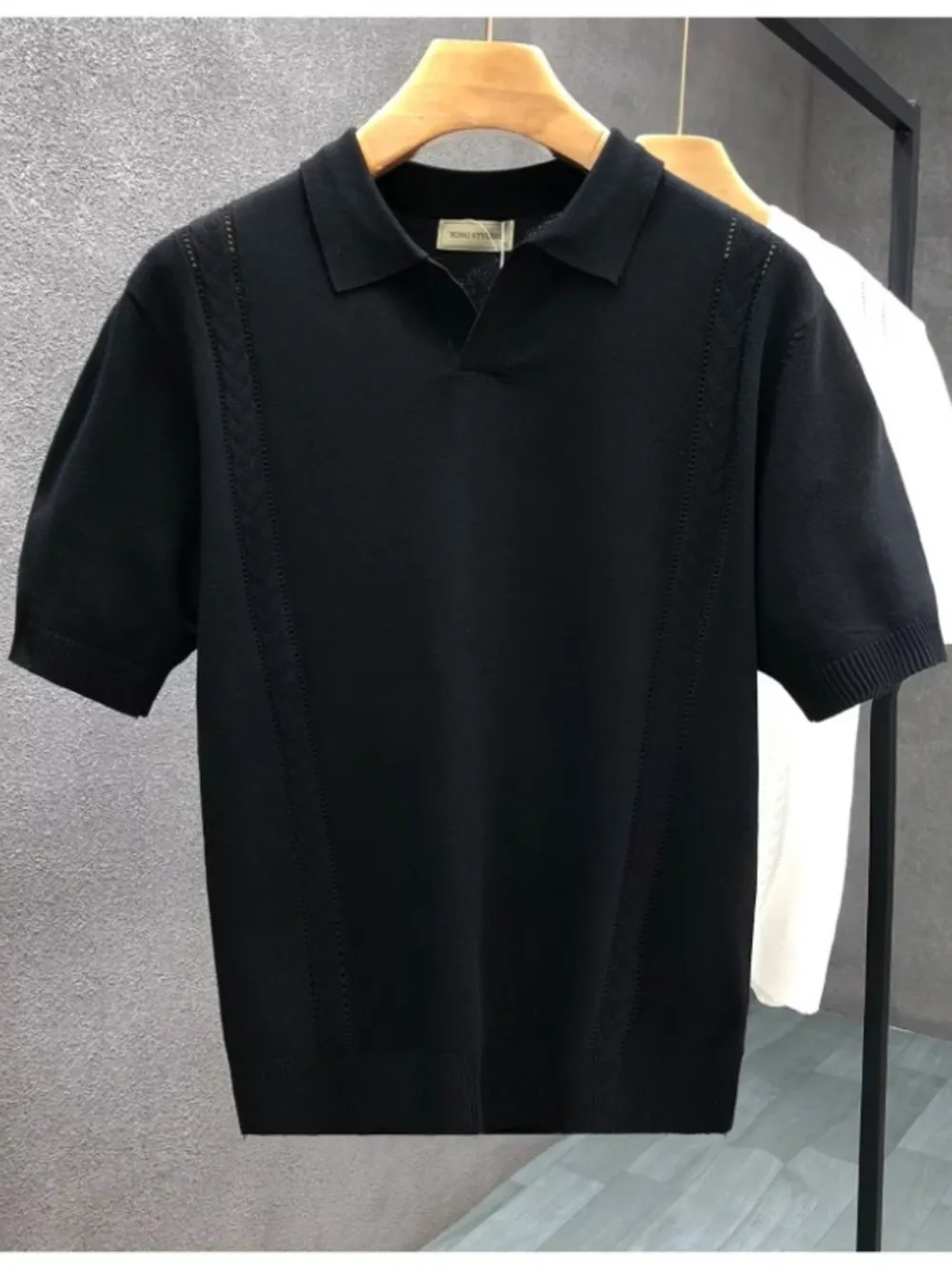 Men's Full Size Short Sleeve Ribbed Knit Polo Plus Size, image 2