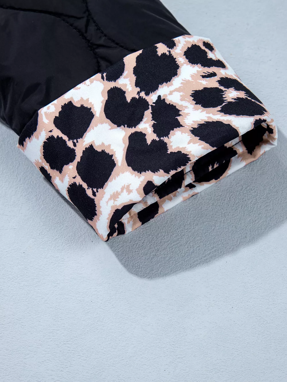Quilted Leopard Cuff Button Down Puffer Jacket, image 6
