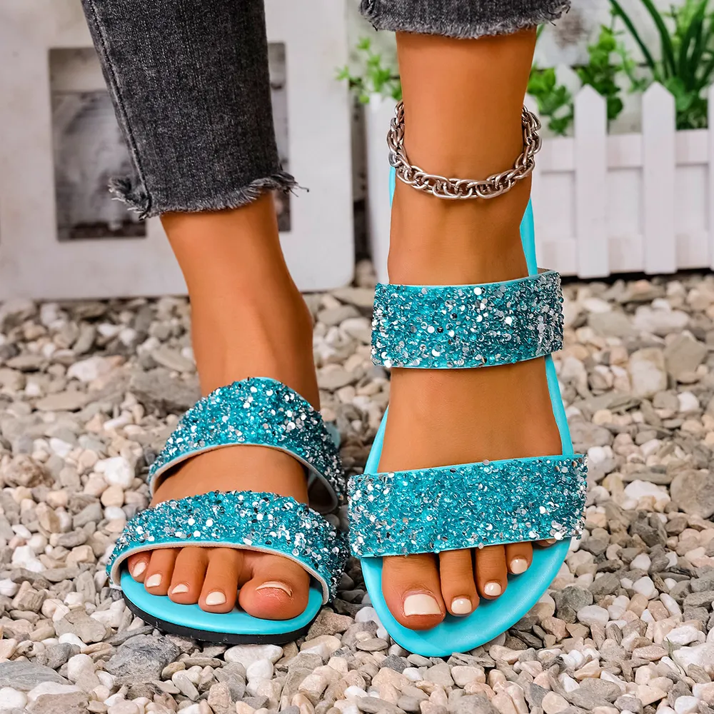 Sequin Open Toe Flats Sandals, image 15