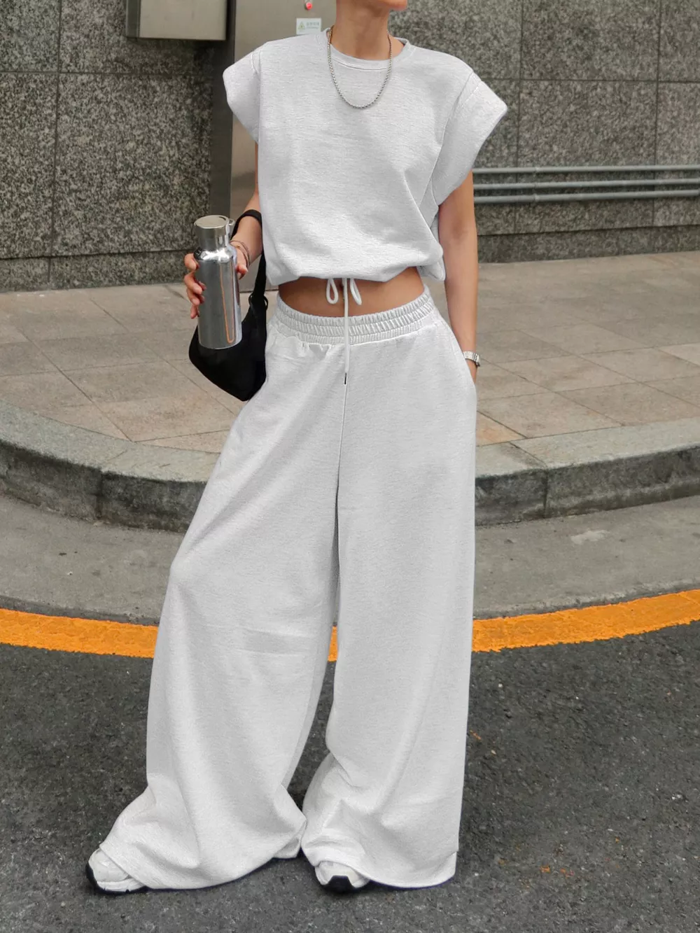 Round Neck Top and Wide Leg Pants Set, image 8