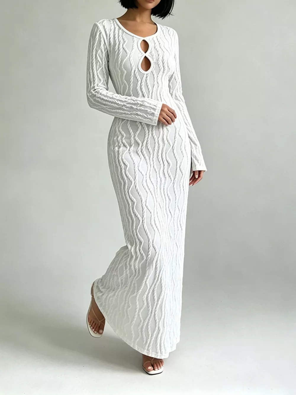 Textured Cut-Out Long Sleeve Maxi Dress, image 2