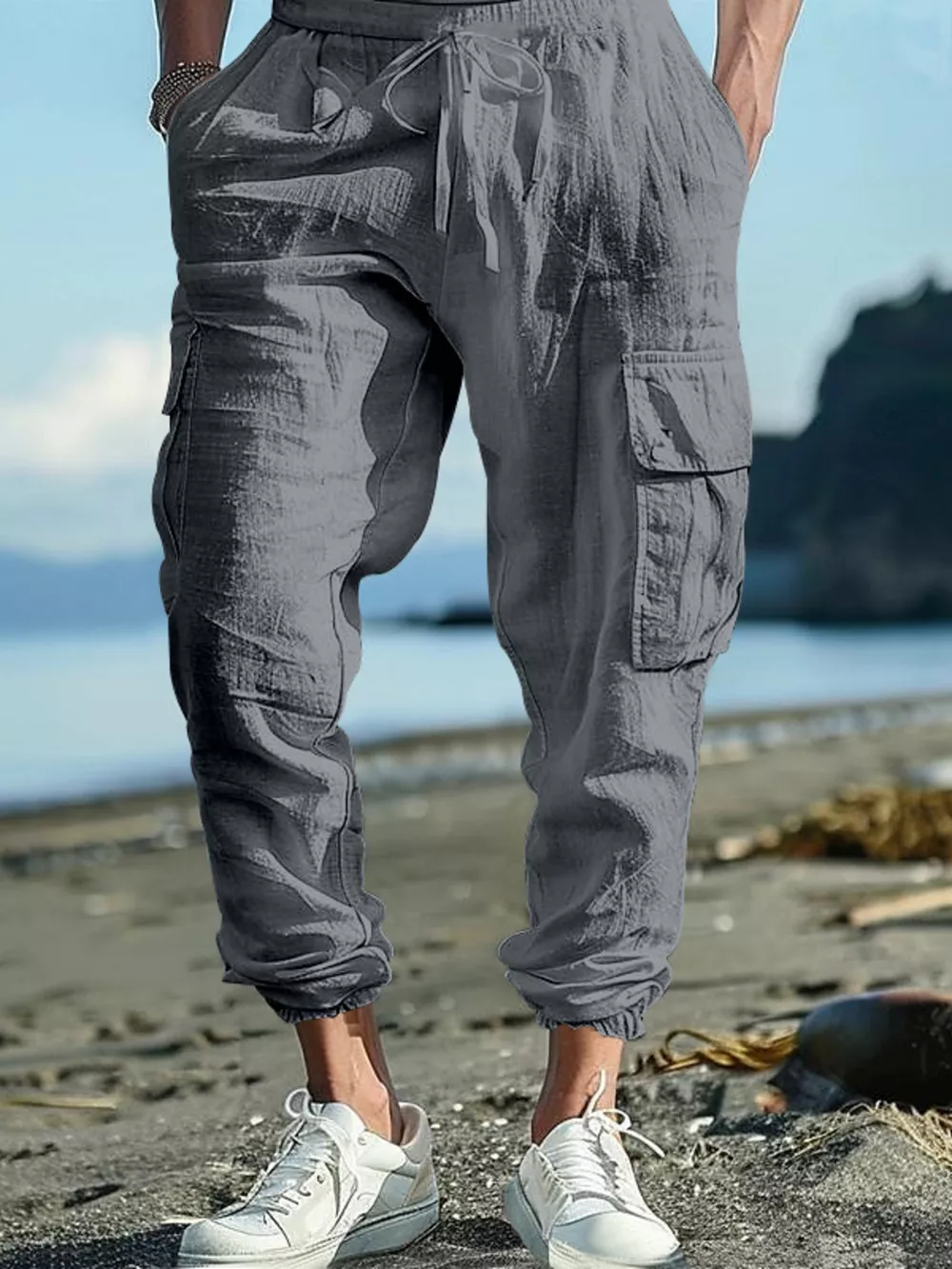 Men's Full Size Casual Cargo Pants with Drawstring Waist Plus Size, image 9