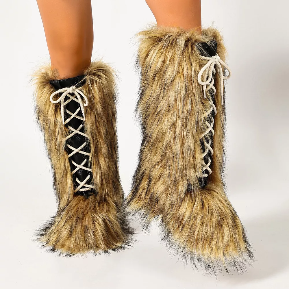 Luxury Faux Fur Lace-Up Winter Boots, image 4