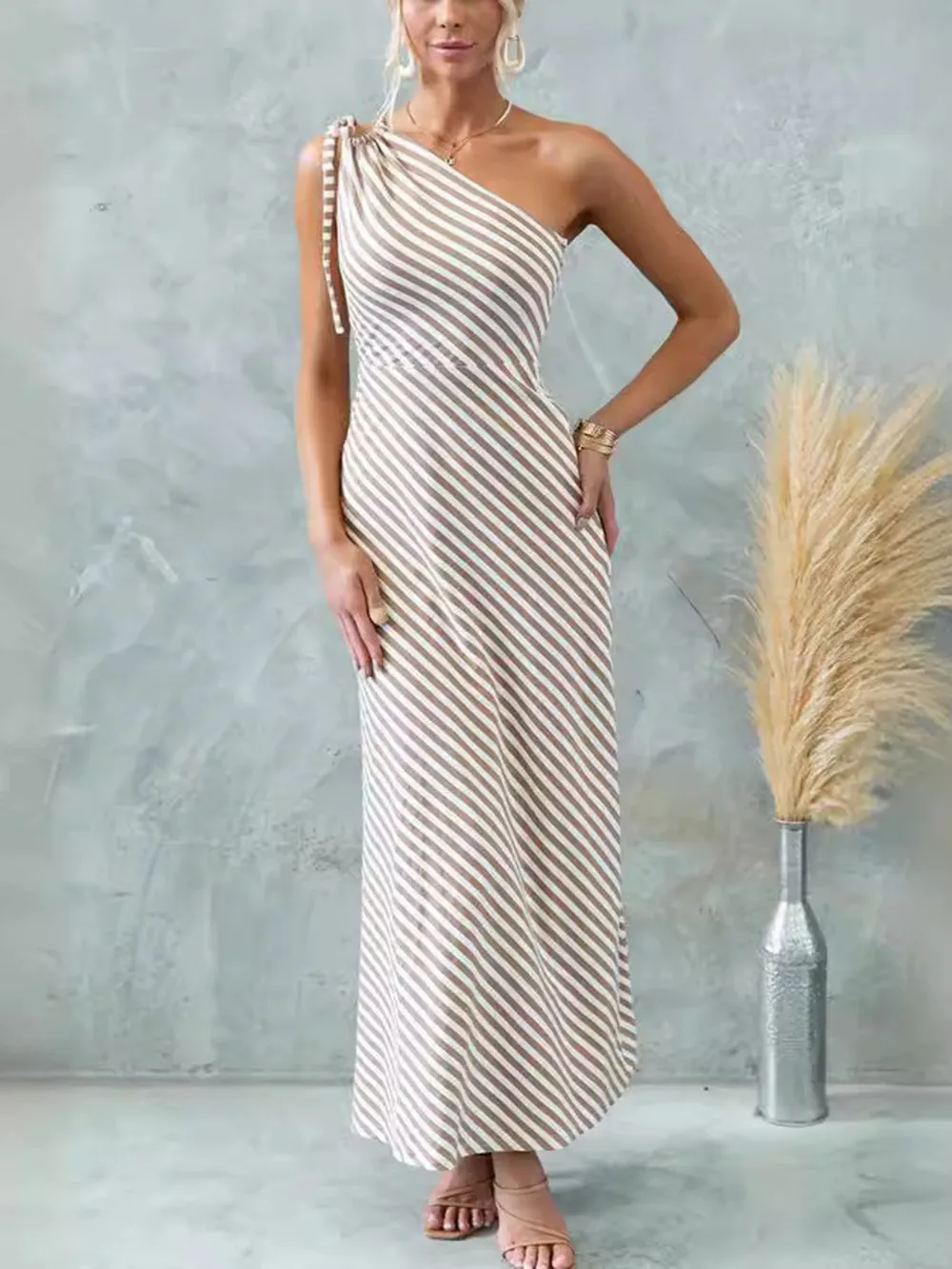 One Shoulder Striped Maxi Dress, image 2