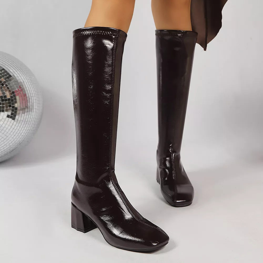 Square Toe Block Heels Boots